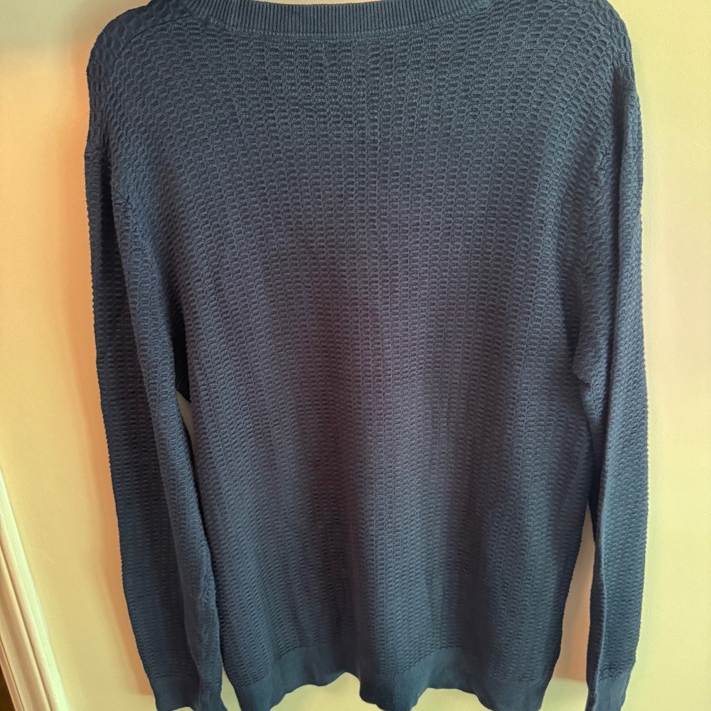 H&M Men's Waffle Knit Sweater | Navy Blue | Size Large | Textured Pattern